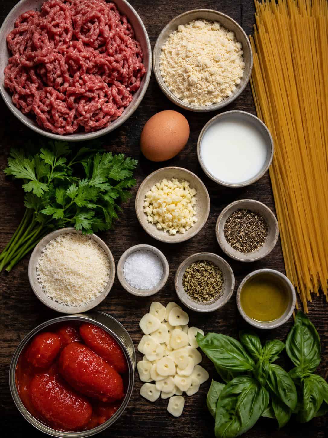Gluten-Free Meatballs in Tomato Sauce Pasta (45 Minutes) Ingredients for gluten-free meatballs in tomato sauce pasta