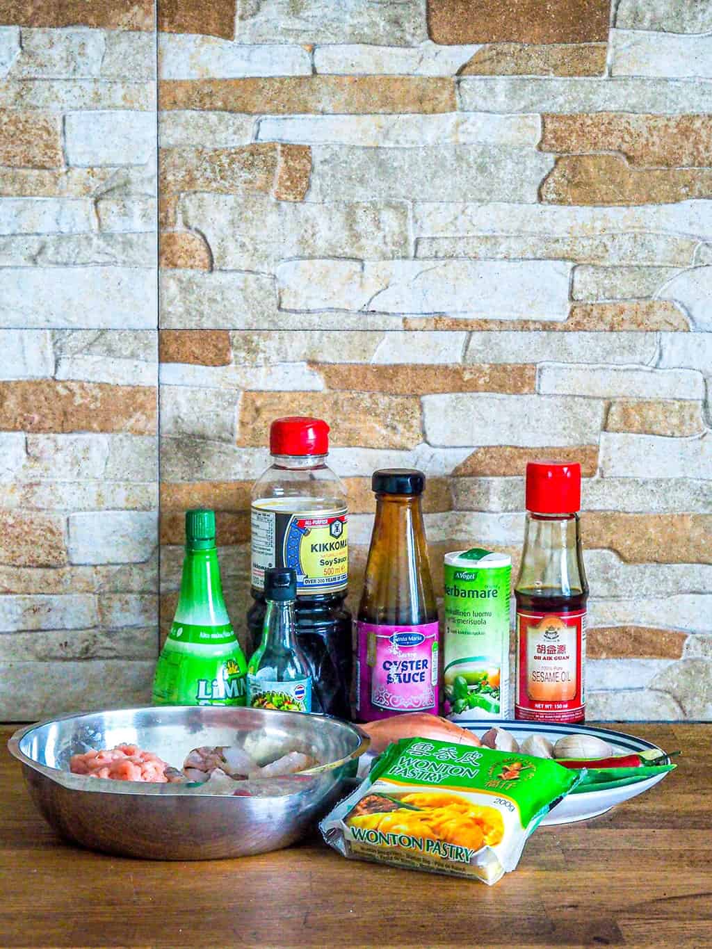 Easy Chicken and Shrimp Dumplings Using Wonton Wrappers Wonton wrappers, chicken mince, shrimp and aromatics for the dumpling filling