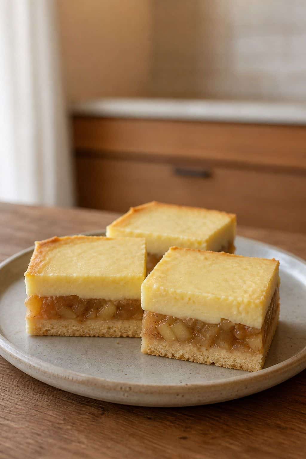 Apple Sour Cream Slice Recipe: Classic Australian Baked Dessert Apple sour cream slice squares with shortbread base spiced apple layer and sour cream custard topping
