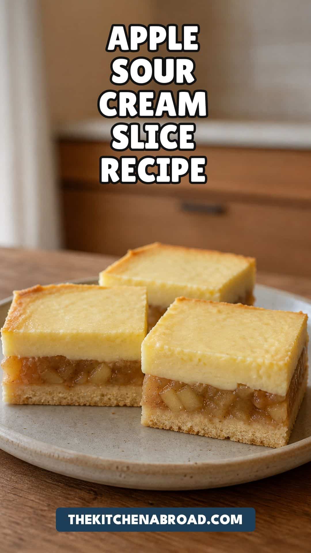 Apple Sour Cream Slice Recipe: Classic Australian Baked Dessert Pinterest pin for apple sour cream slice recipe with layered apple custard squares