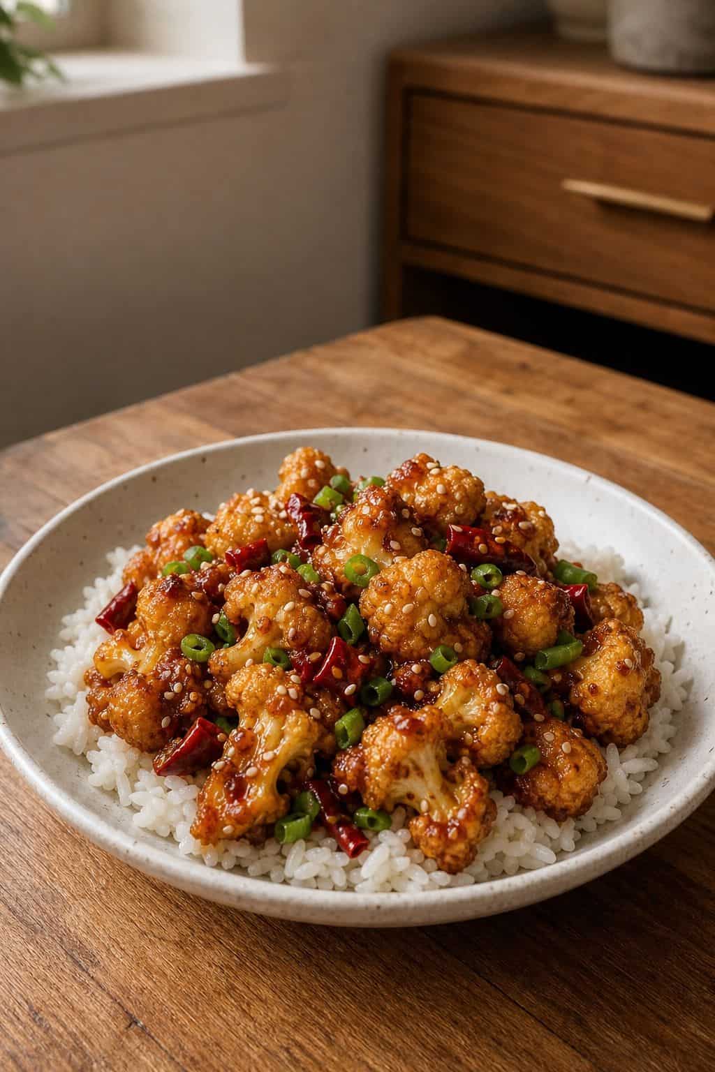 Asian cauliflower recipe with golden roasted cauliflower coated in a glossy soy garlic sauce.