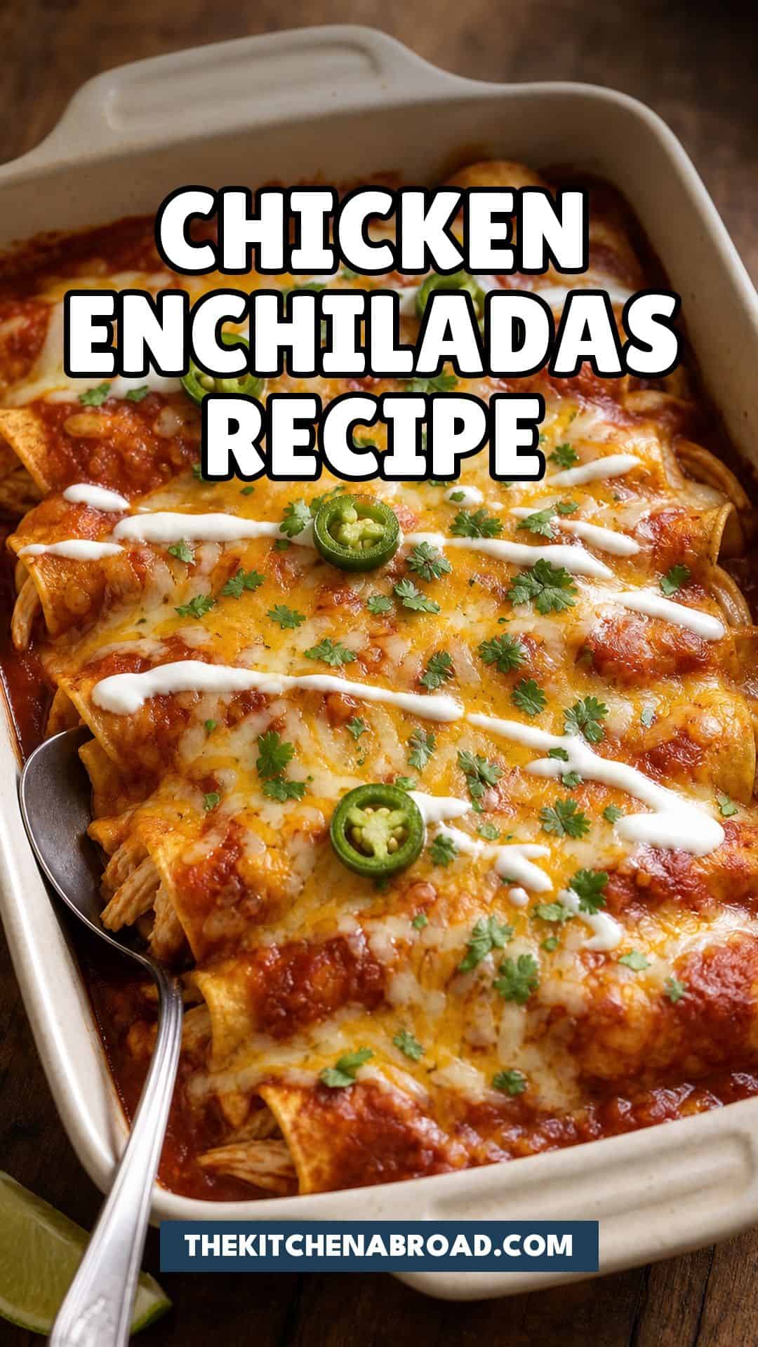 Chicken Enchiladas (Red Sauce, Easy Roll) Pinterest pin for Chicken Enchiladas (Red Sauce, Easy Roll)