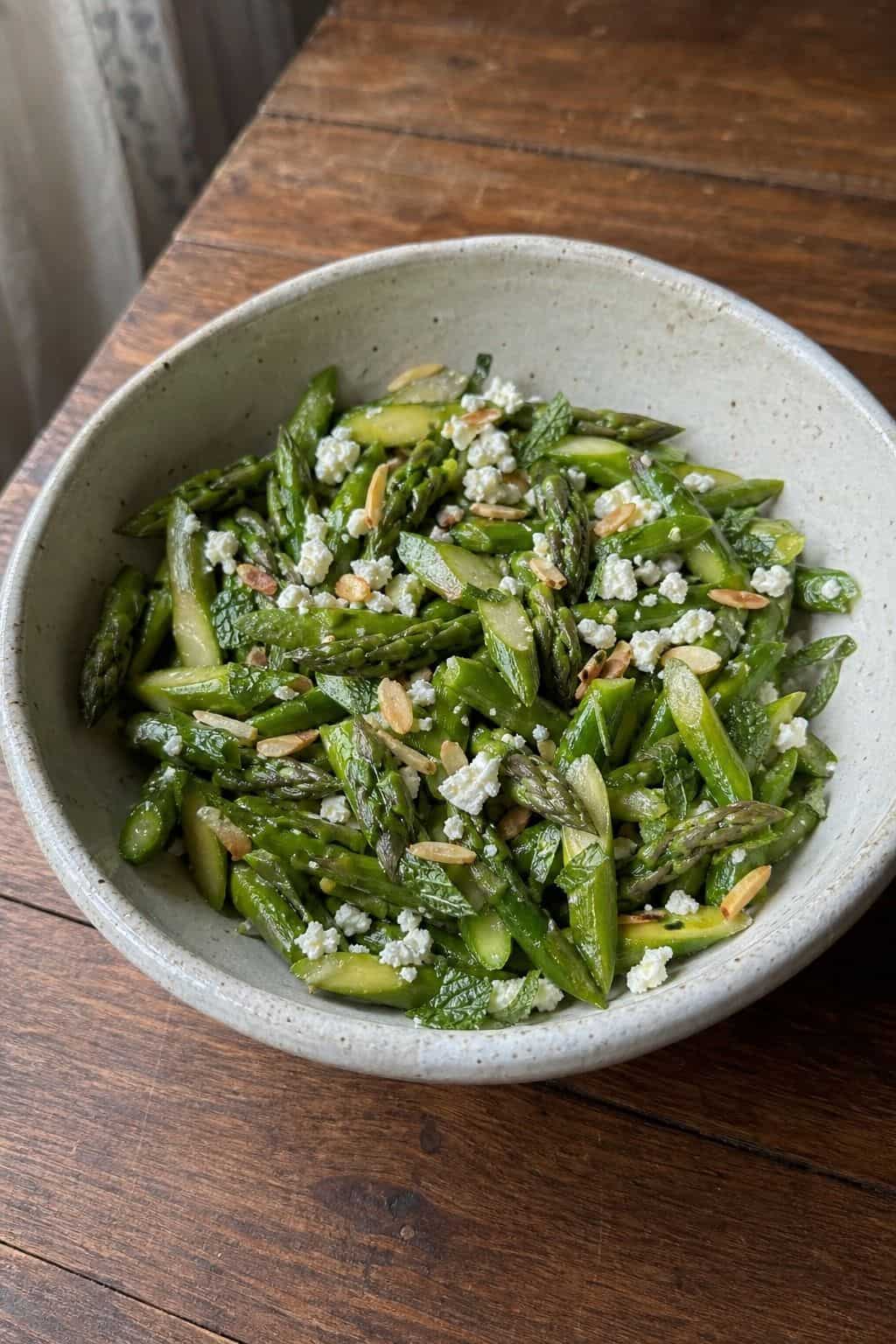 Chopped Asparagus Salad Recipe served in a rustic bowl