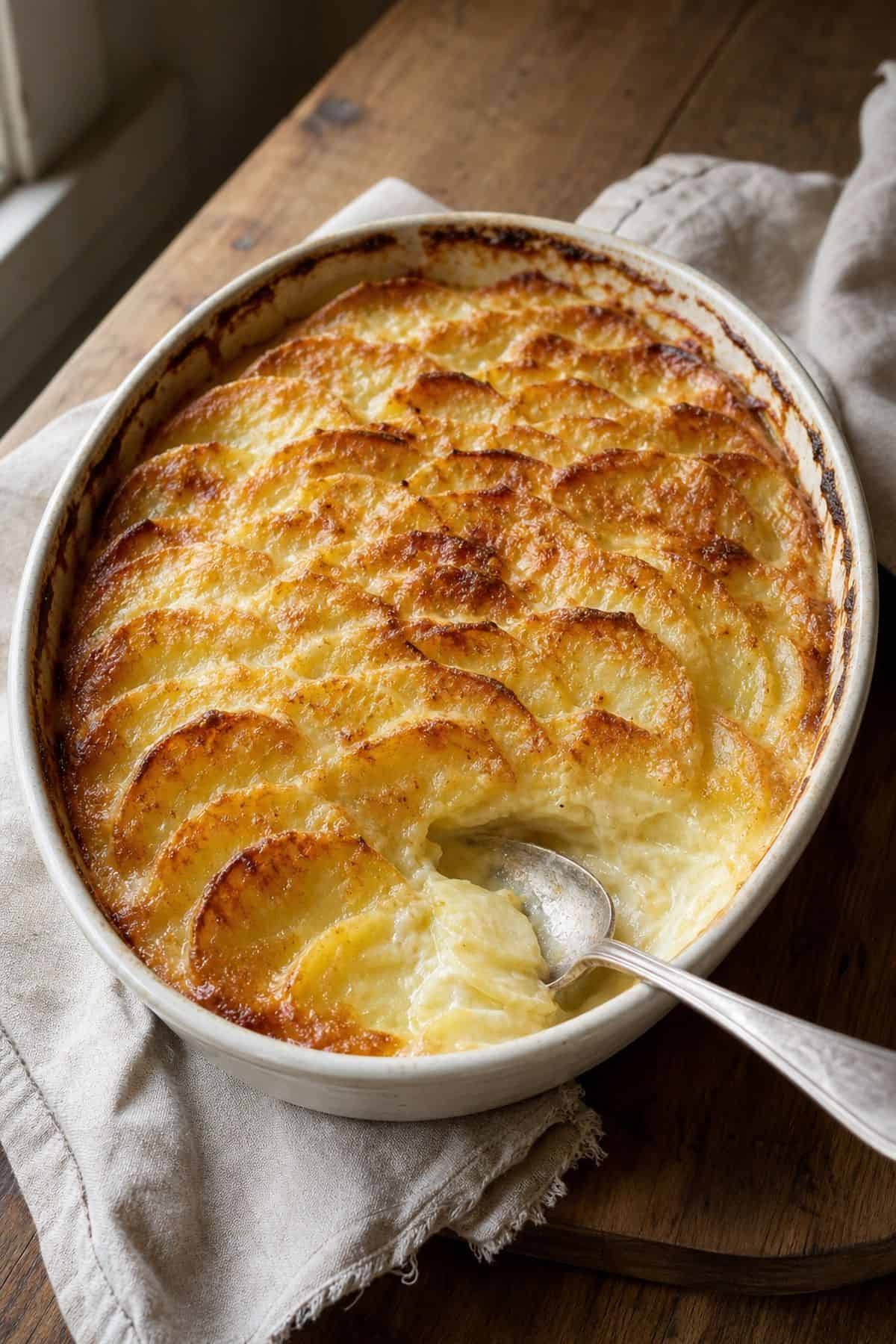Creamy Potatoes au Gratin Recipe Creamy Potatoes au Gratin Recipe served in a rustic bowl