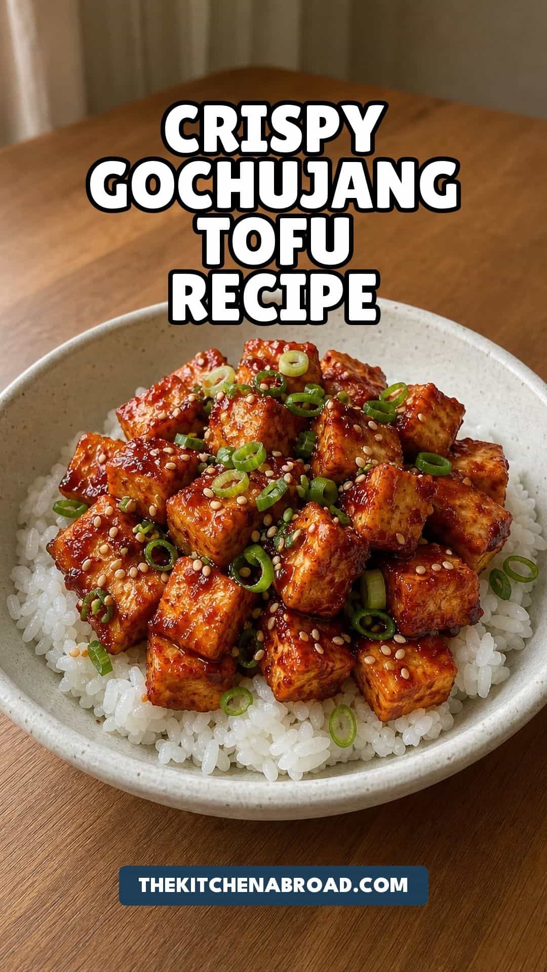 Crispy Gochujang Tofu Recipe (Baked) Pinterest pin for crispy gochujang tofu recipe