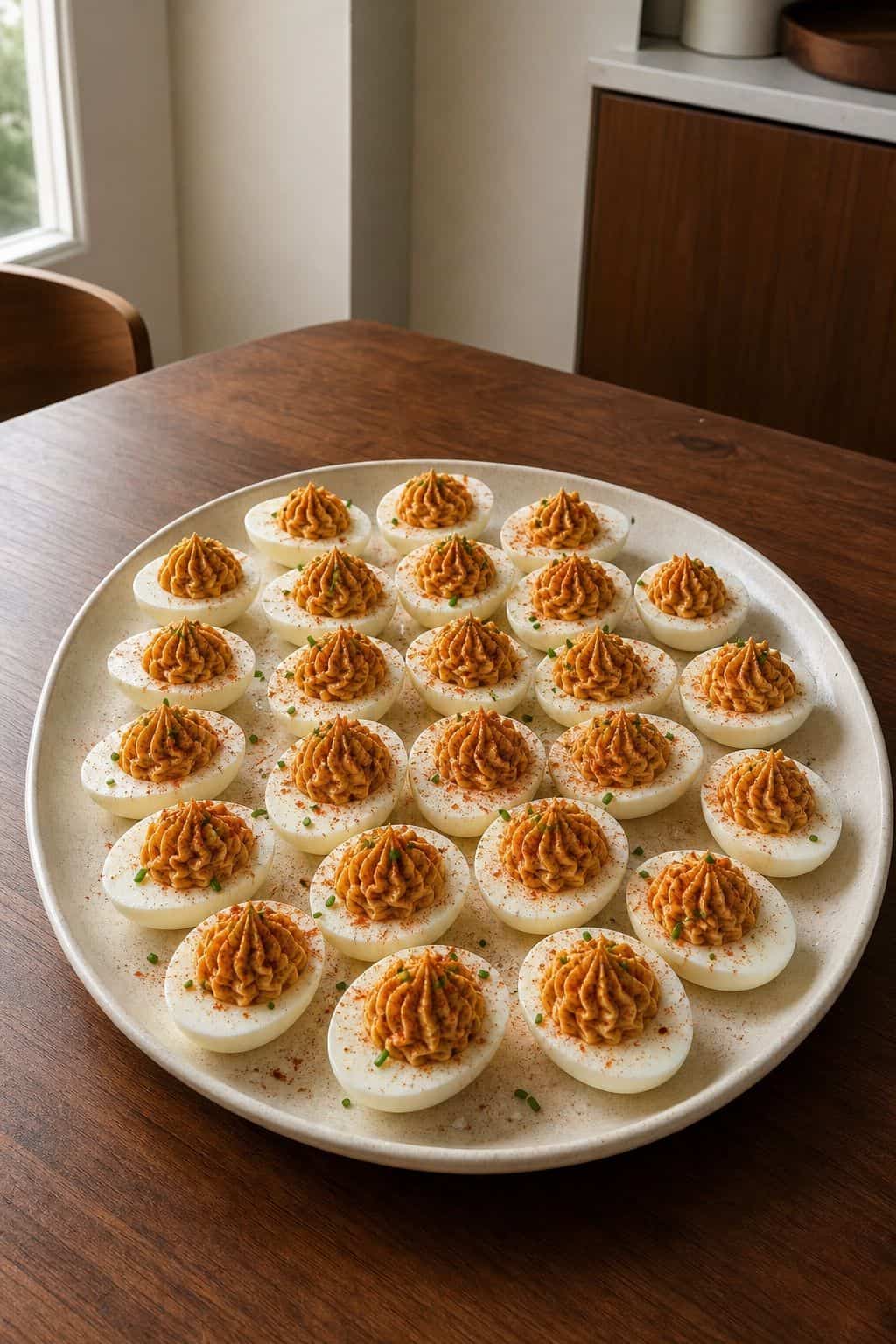 Deviled Eggs with Smoked Paprika Recipe Deviled eggs with smoked paprika on a rustic plate in warm natural light.