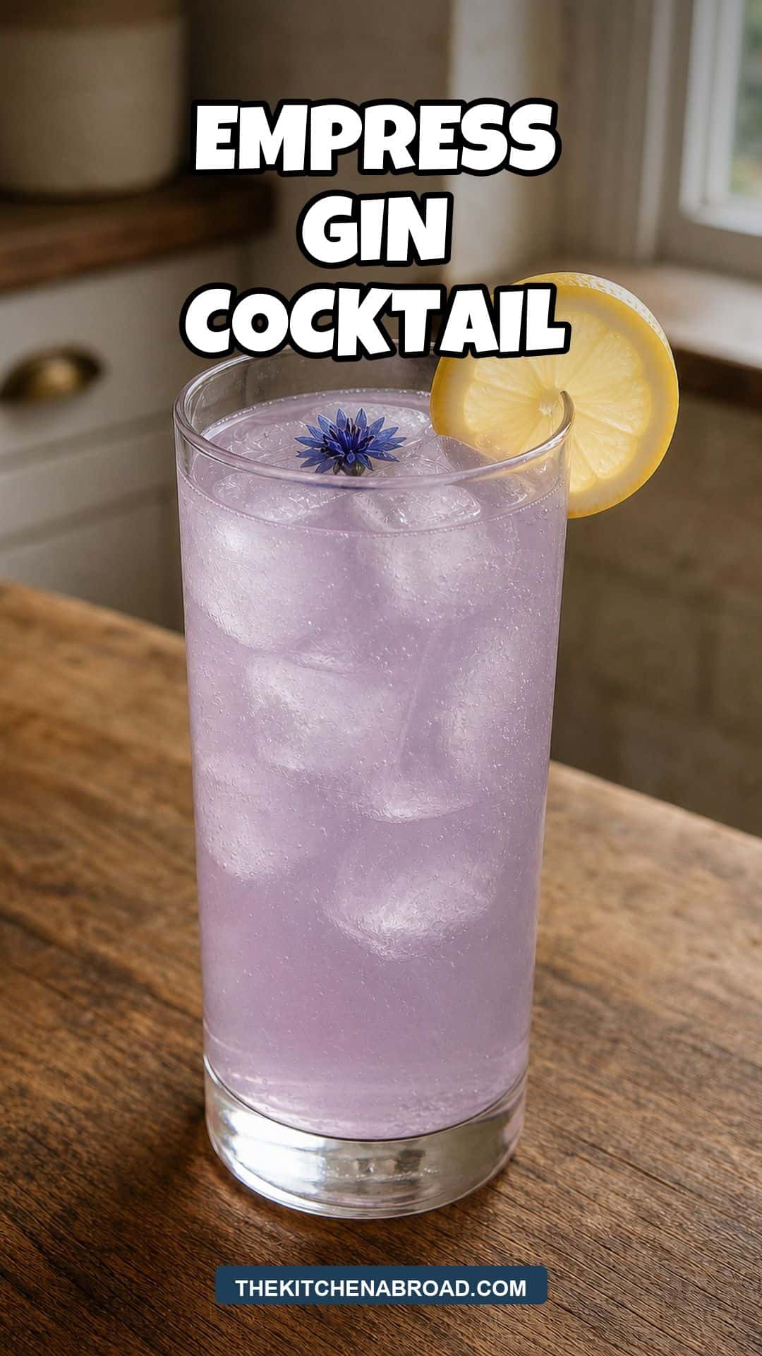 Empress gin cocktail Pinterest pin with a pastel lavender lemon cocktail