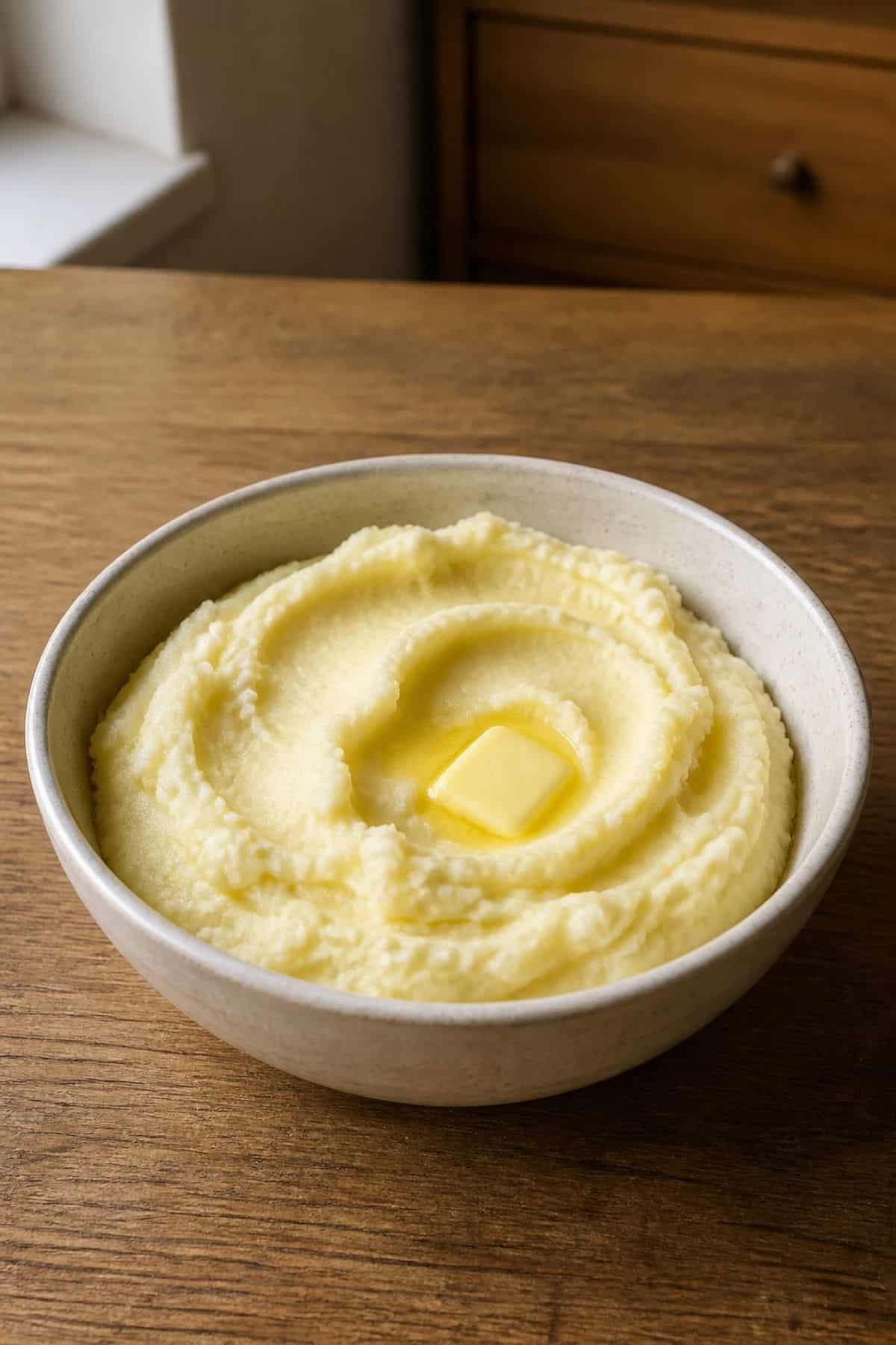 Perunamuusi: Finnish Mashed Potatoes Creamy Finnish mashed potatoes perunamuusi in a ceramic bowl with butter