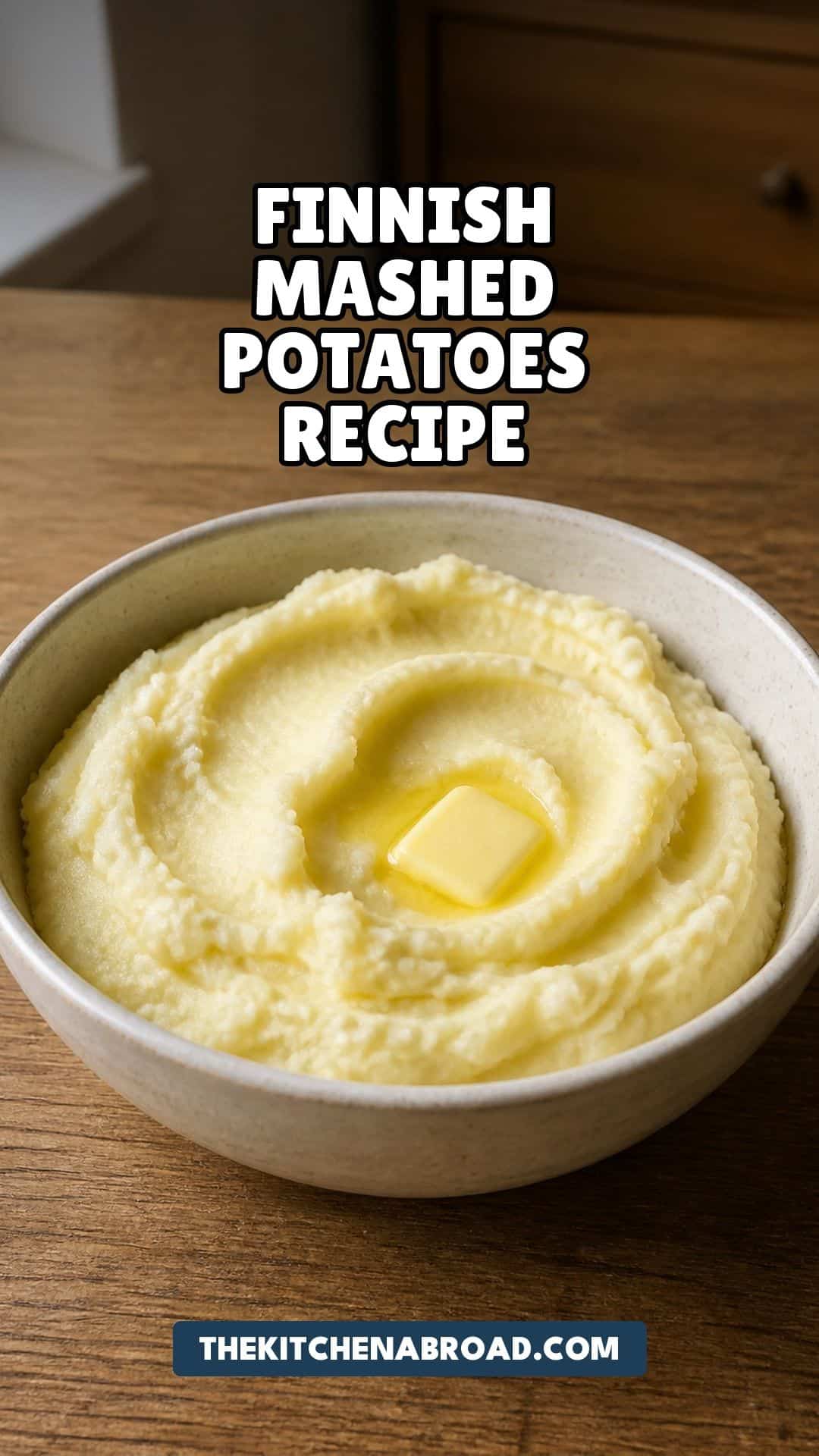 Perunamuusi: Finnish Mashed Potatoes Finnish mashed potatoes recipe pin with a bowl of creamy perunamuusi