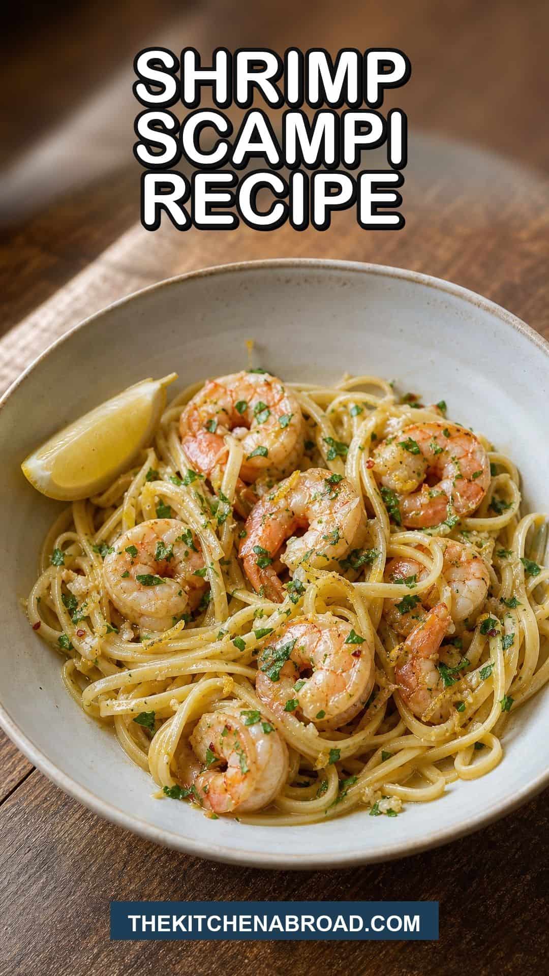 Pinterest pin for garlic butter shrimp scampi recipe