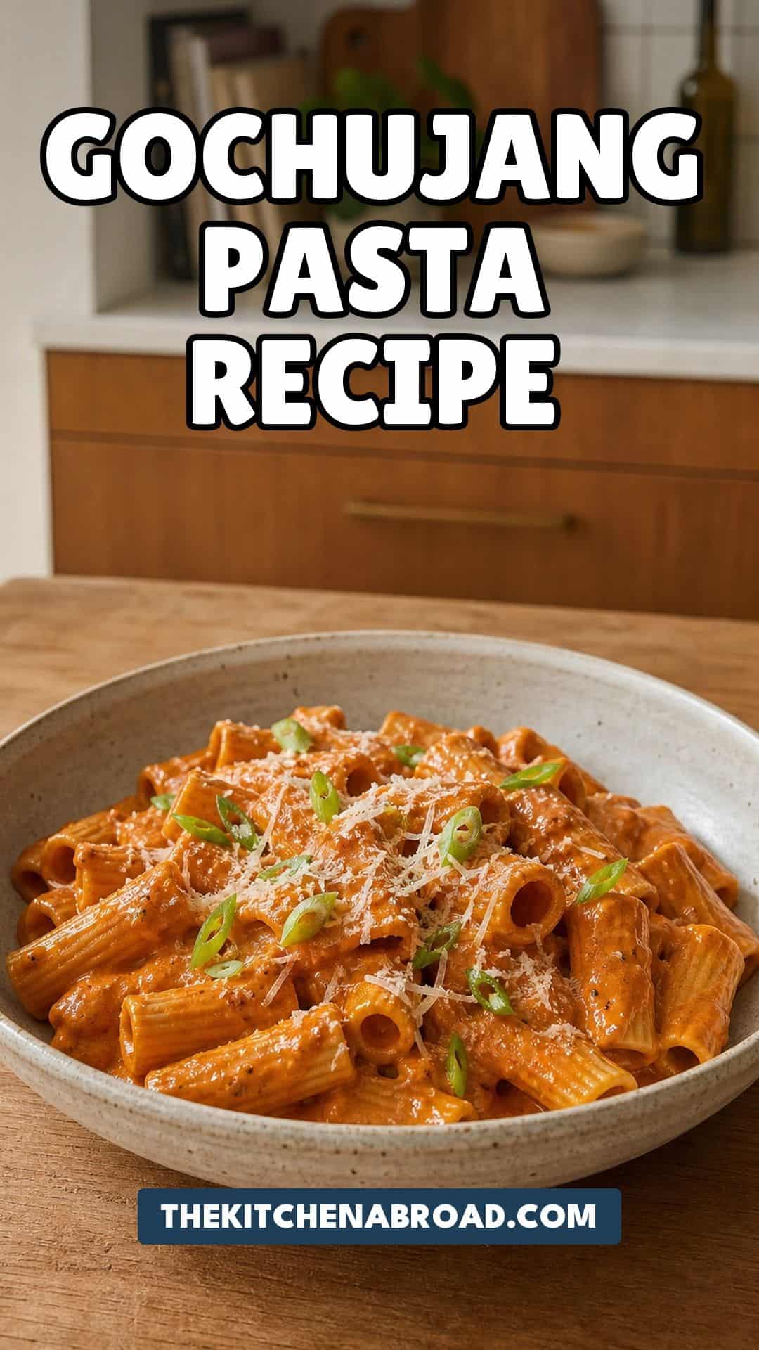 Gochujang Pasta Recipe (Creamy, Spicy, 20 Minutes) Creamy gochujang pasta recipe with rigatoni, parmesan, and sliced scallions