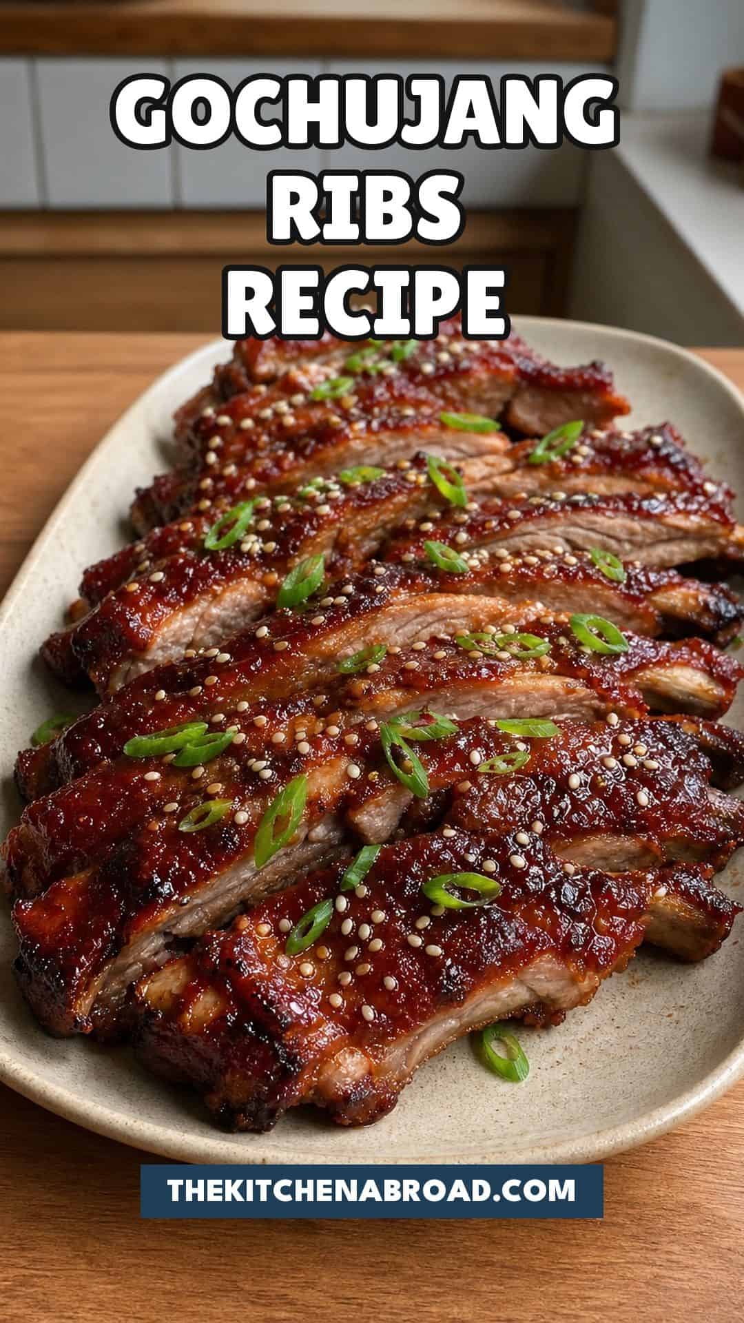 Gochujang ribs recipe pin with sticky Korean glazed pork ribs