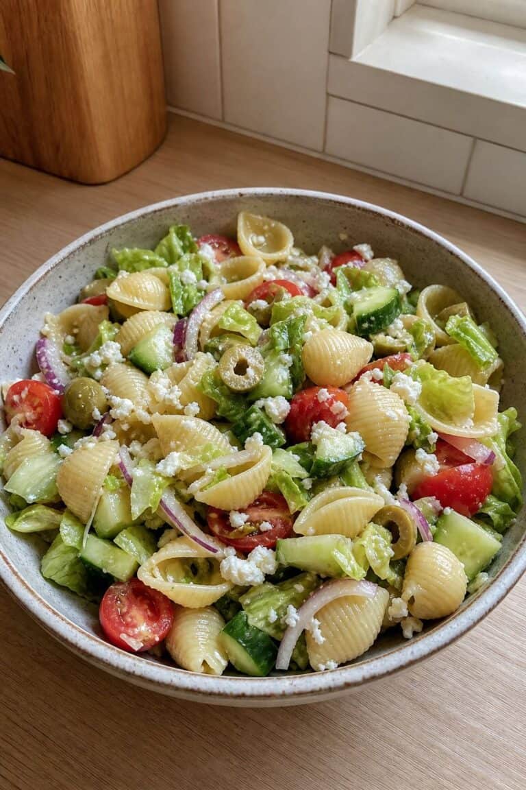 Greek Pasta Salad With Lettuce, Feta and Olives (Serves 8)