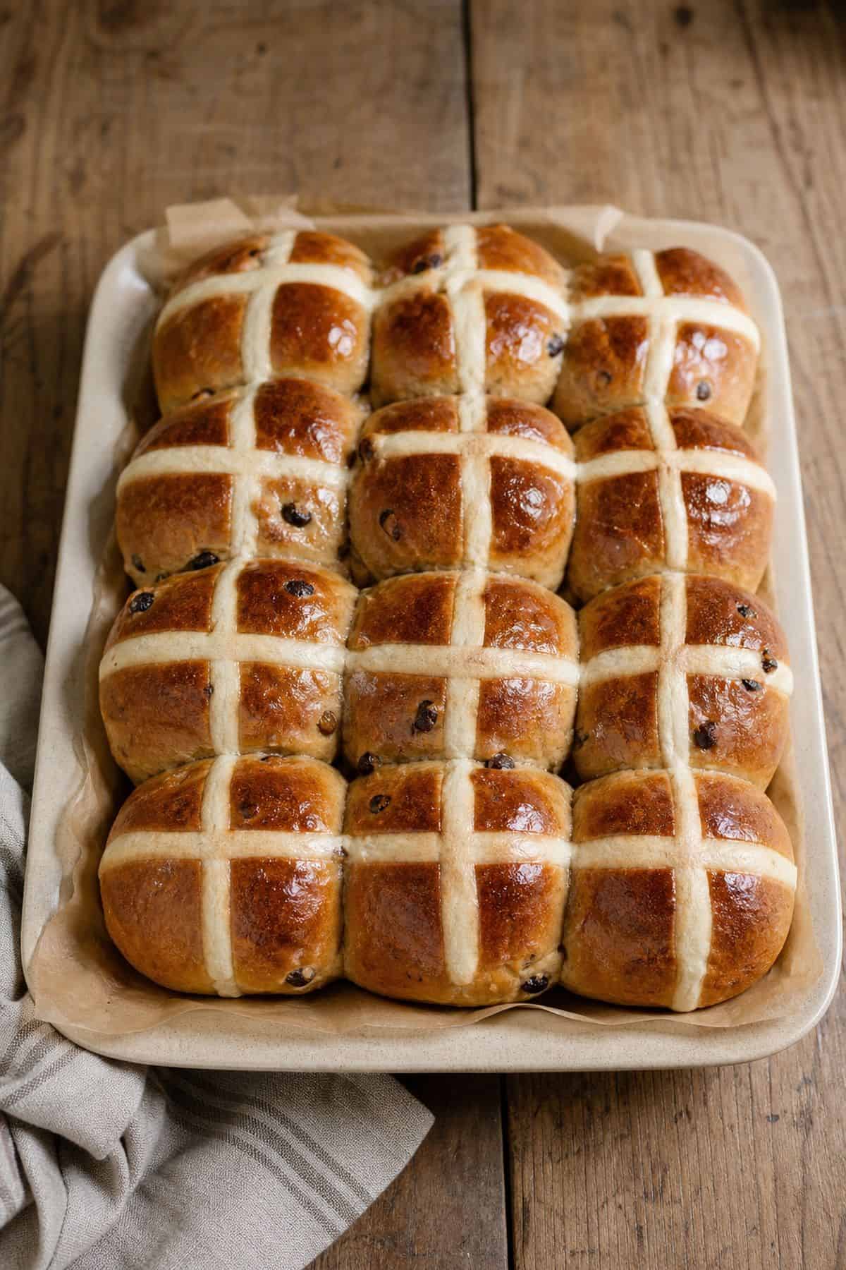 Hot Cross Buns Recipe served in a rustic bowl