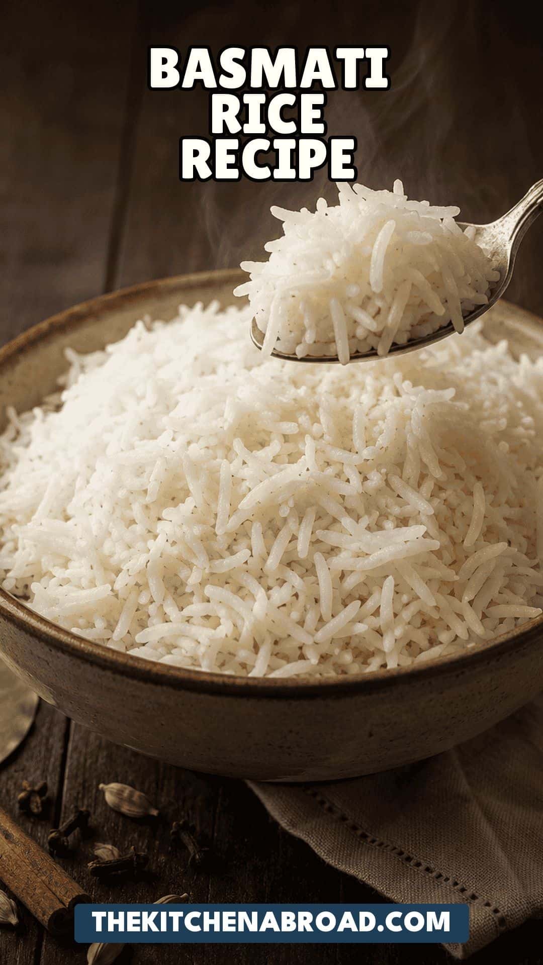 Basmati Rice Recipe (In a Rice Cooker) Pinterest pin for basmati rice recipe in a rice cooker