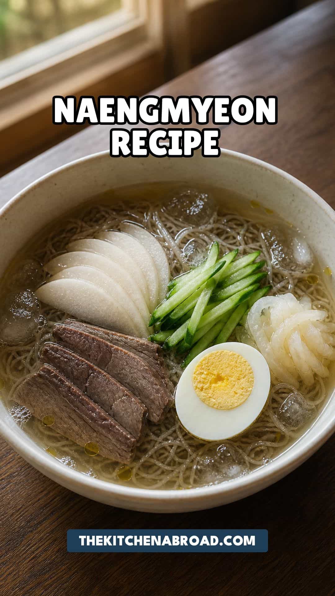 Korean Buckwheat Noodles Recipe (Naengmyeon Made Simple) Pinterest pin for Korean naengmyeon cold buckwheat noodles recipe
