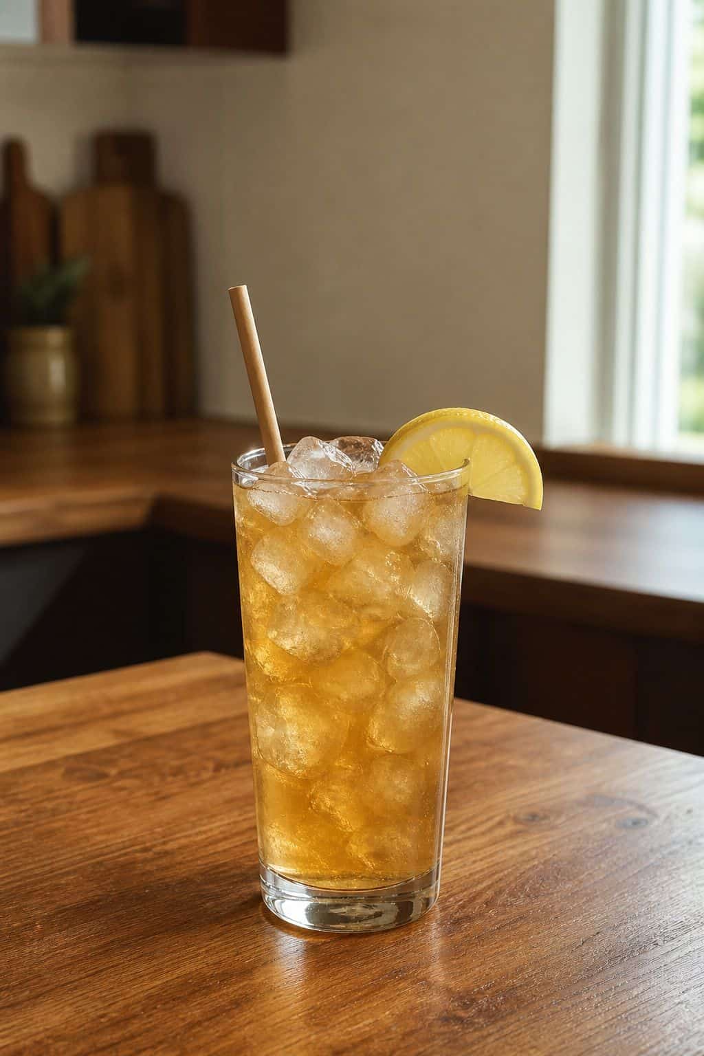 Long Island Cocktail Recipe Long Island Iced Tea cocktail with ice, cola, lemon wedge, and straw