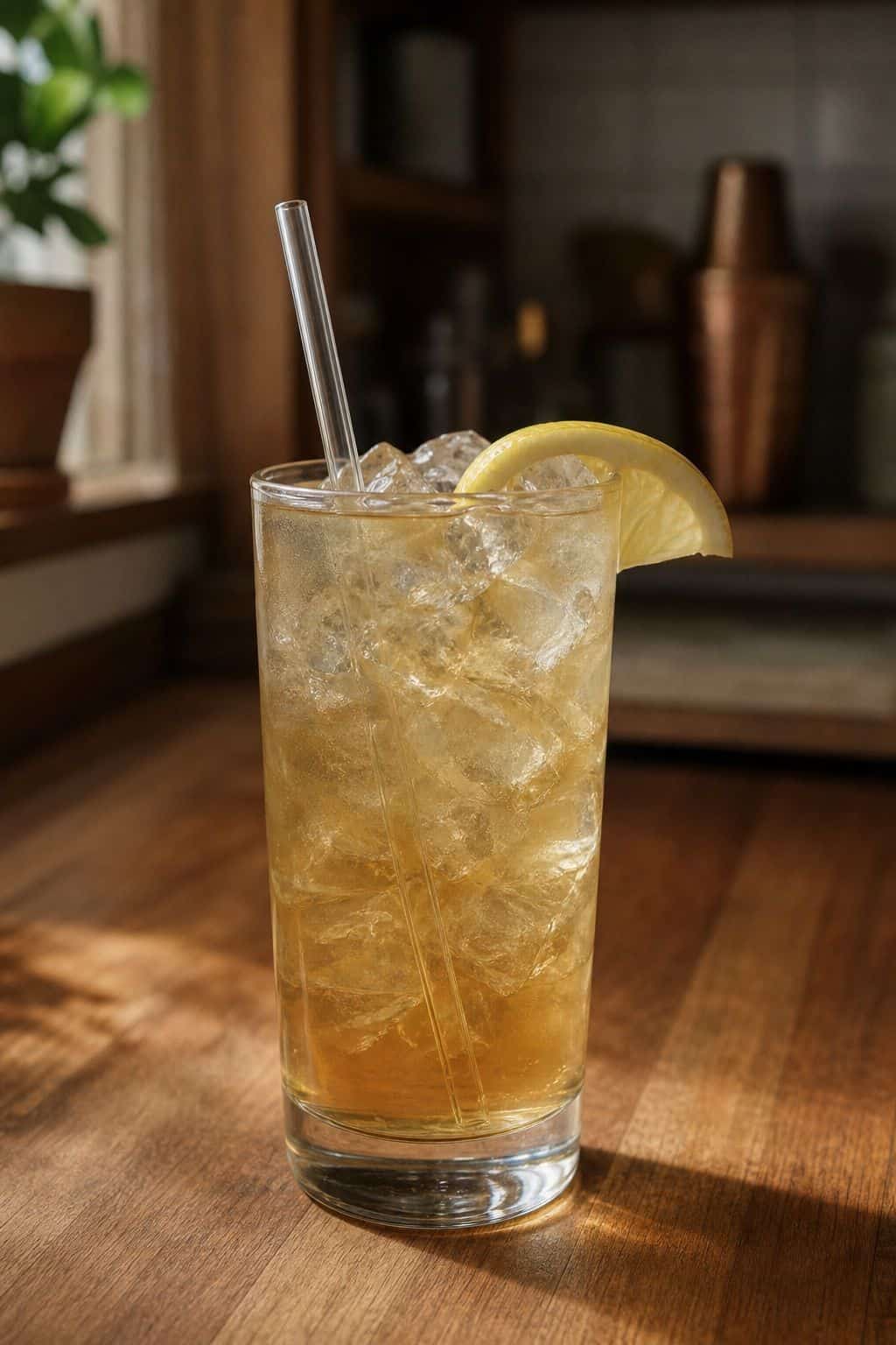 Long Island Cocktail Recipe Close view of a Long Island Iced Tea cocktail in a Collins glass