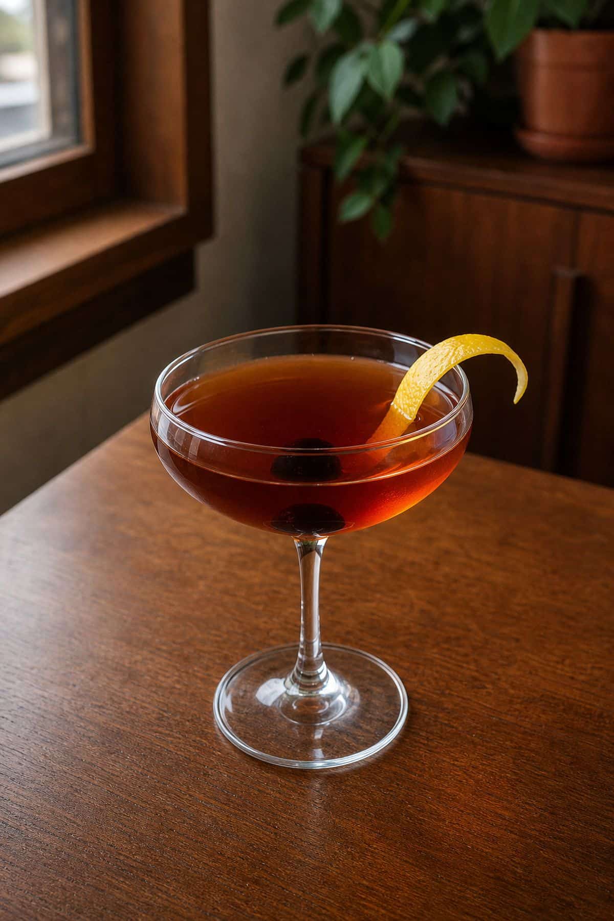 Manhattan Cocktail Recipe Manhattan cocktail with rye whiskey sweet vermouth cherry and lemon twist