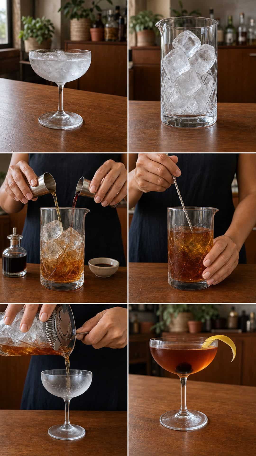 Manhattan Cocktail Recipe Step by step photos for making a Manhattan cocktail