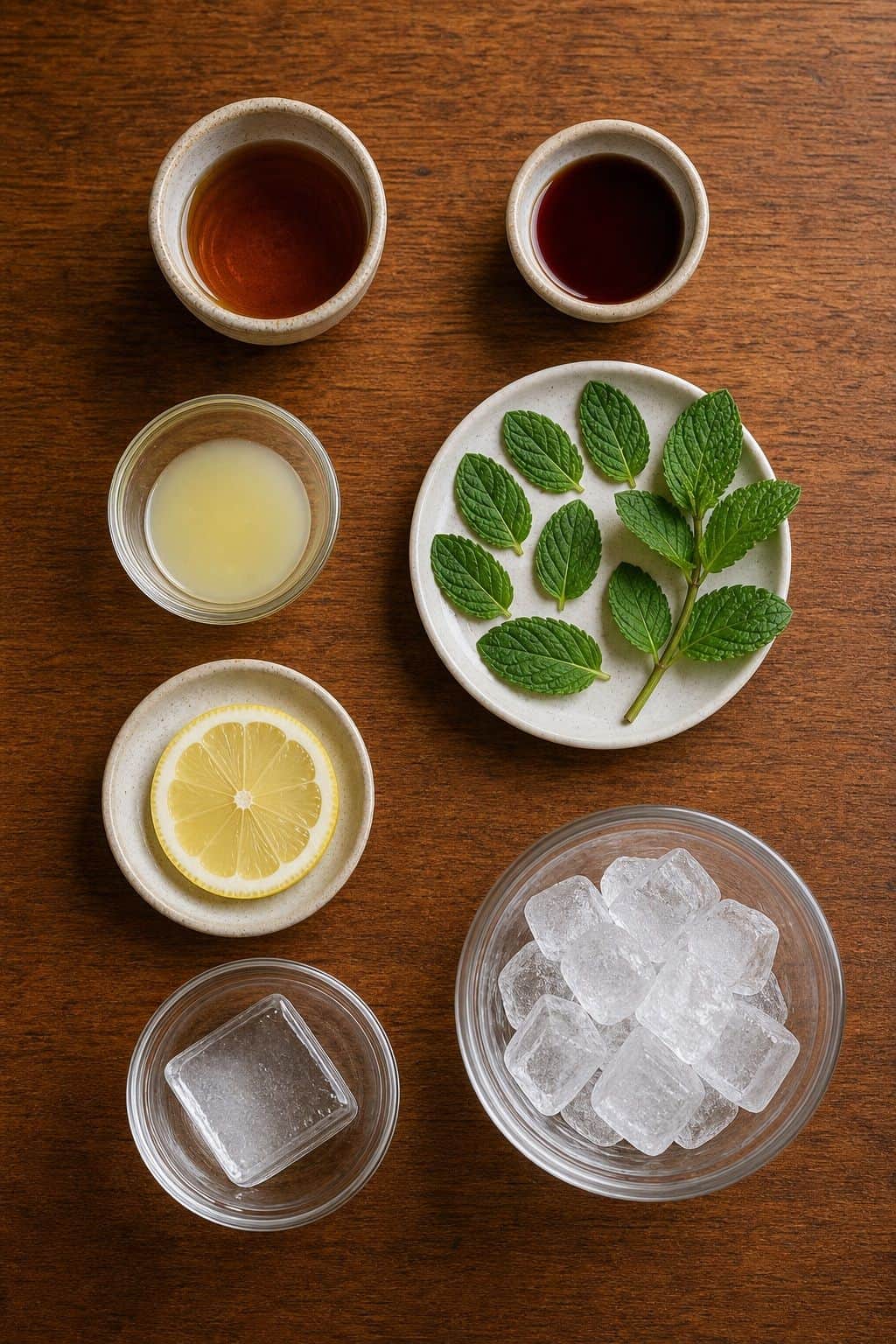 Maple Bourbon Smash ingredients in small bowls and cups