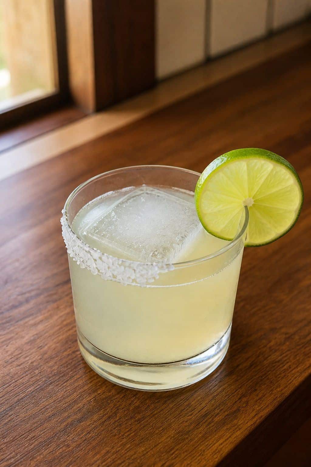 Margarita Cocktail Recipe Classic margarita cocktail in a rocks glass with a half salt rim and lime wheel