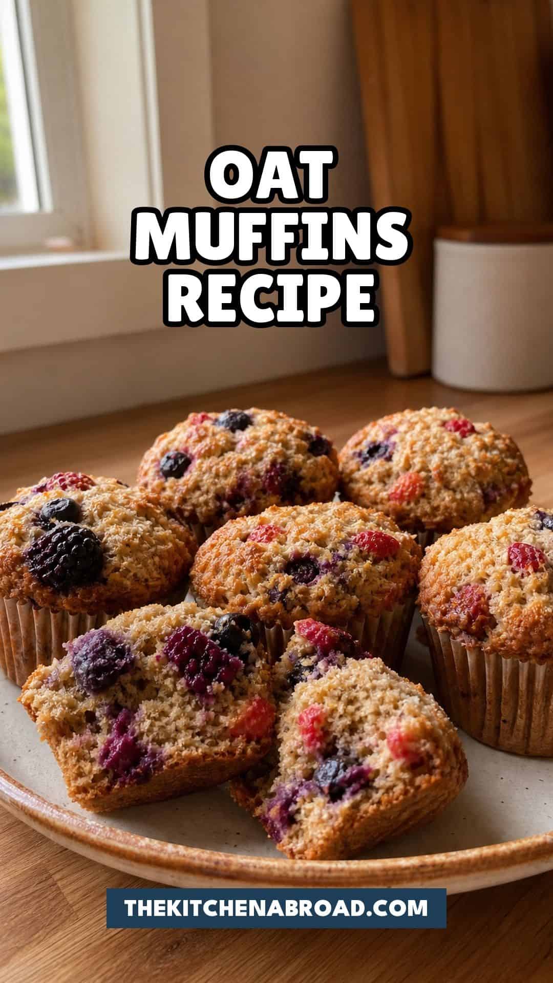 Oat Muffins with Berries and Coconut (Freezer-Friendly) Oat muffins with berries and coconut recipe Pinterest pin with homemade berry coconut oat muffins.