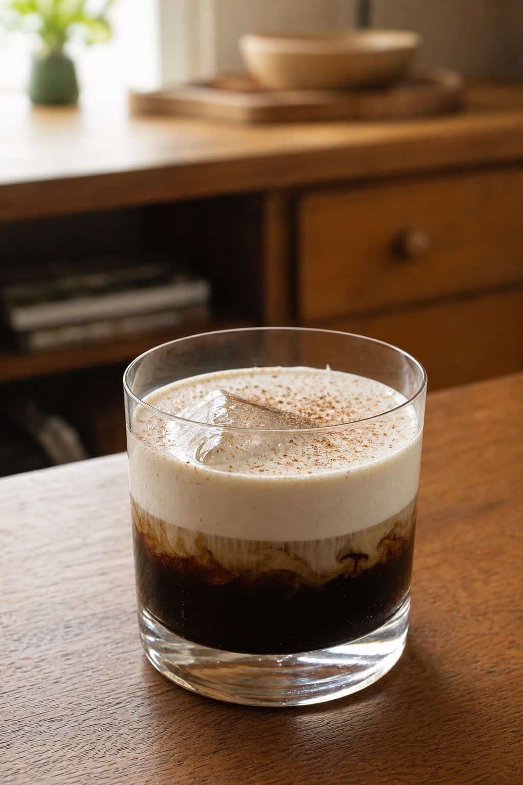 Pumpkin Spice White Russian Recipe Pumpkin spice White Russian cocktail with a floated cream layer and nutmeg in a rocks glass.