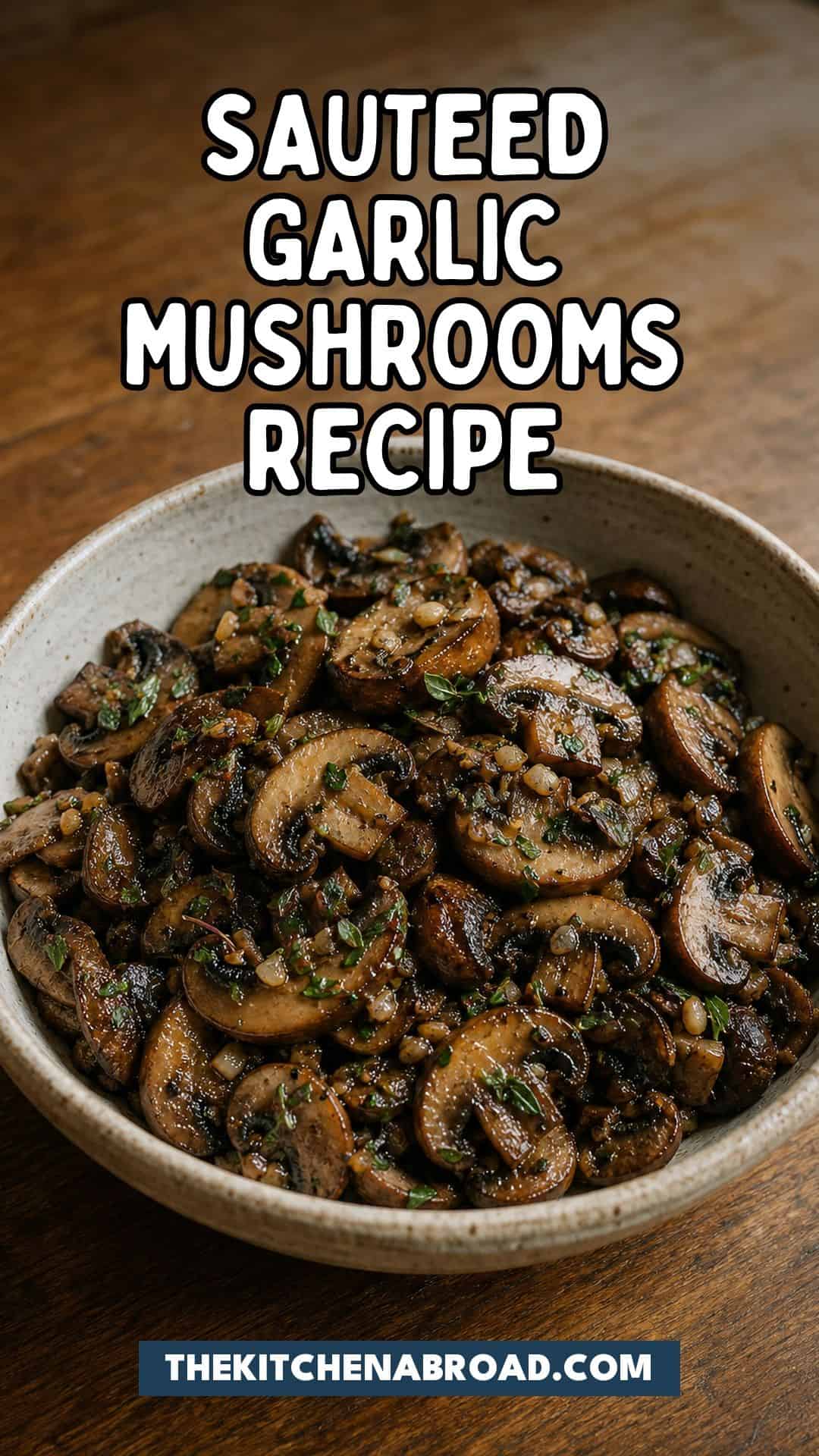 Sautéed Garlic Mushrooms Recipe Pinterest pin for Sautéed Garlic Mushrooms Recipe