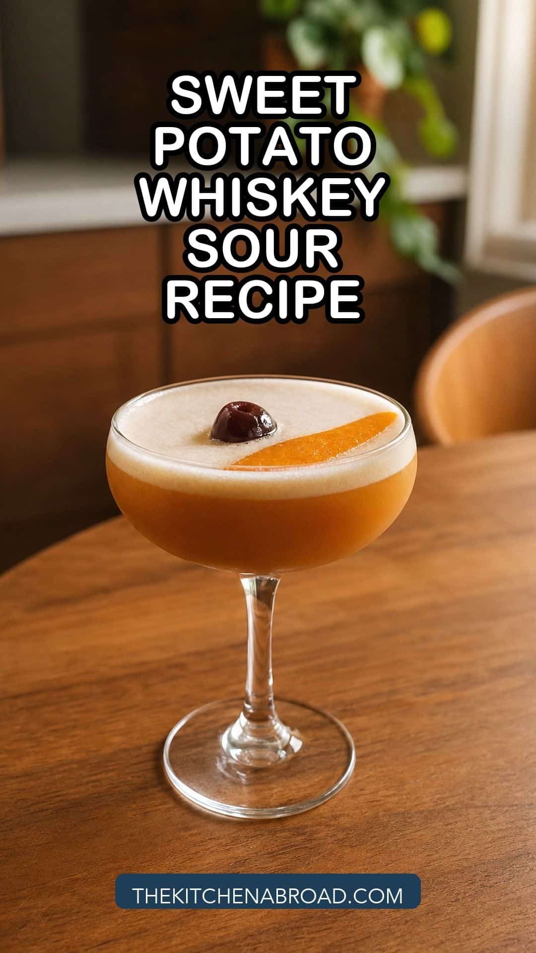 Sweet Potato Whiskey Sour Recipe Pinterest pin for sweet potato whiskey sour recipe with one-word-per-line title text