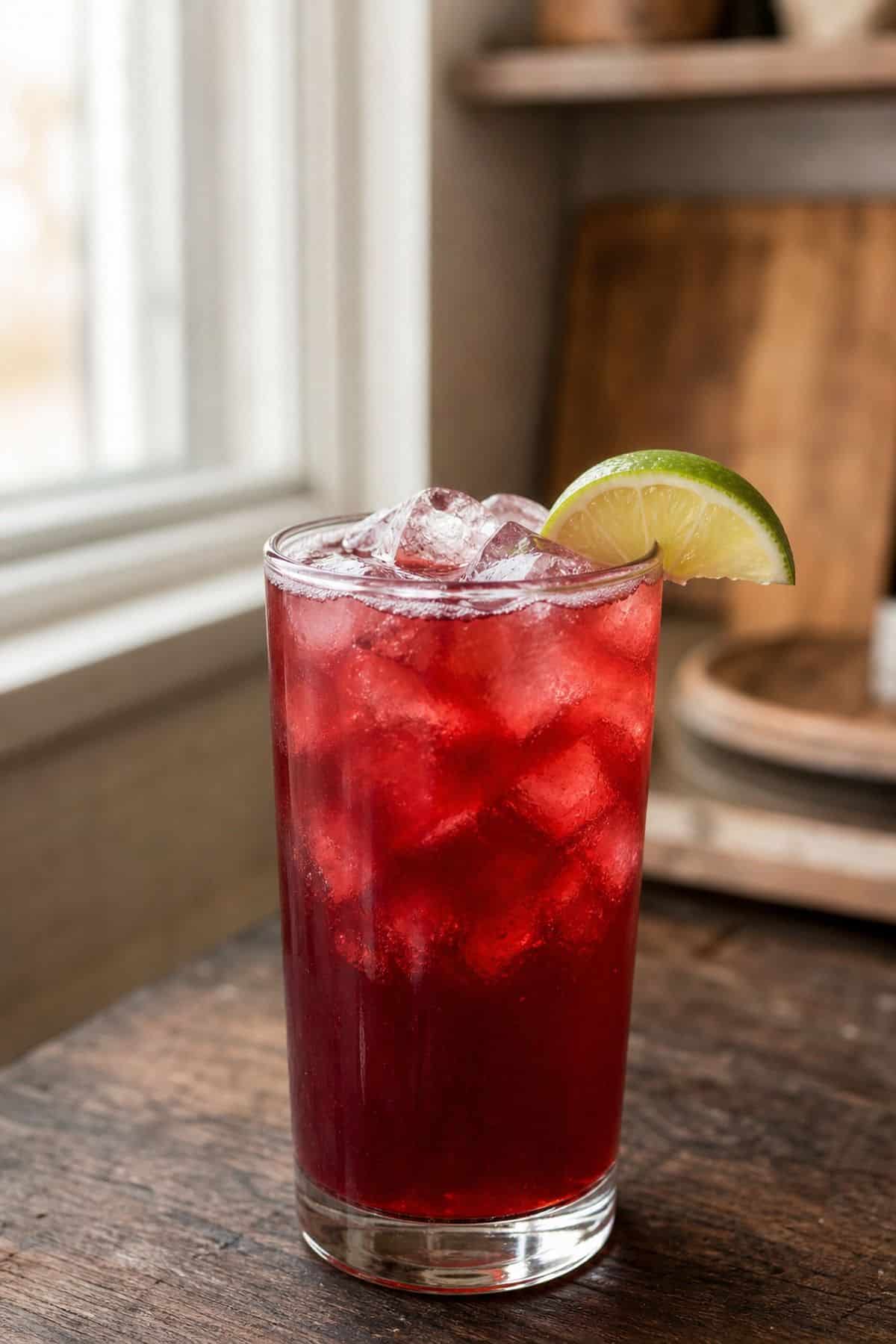 Vodka Cranberry Cocktail Vodka cranberry cocktail in a highball glass with ice and lime