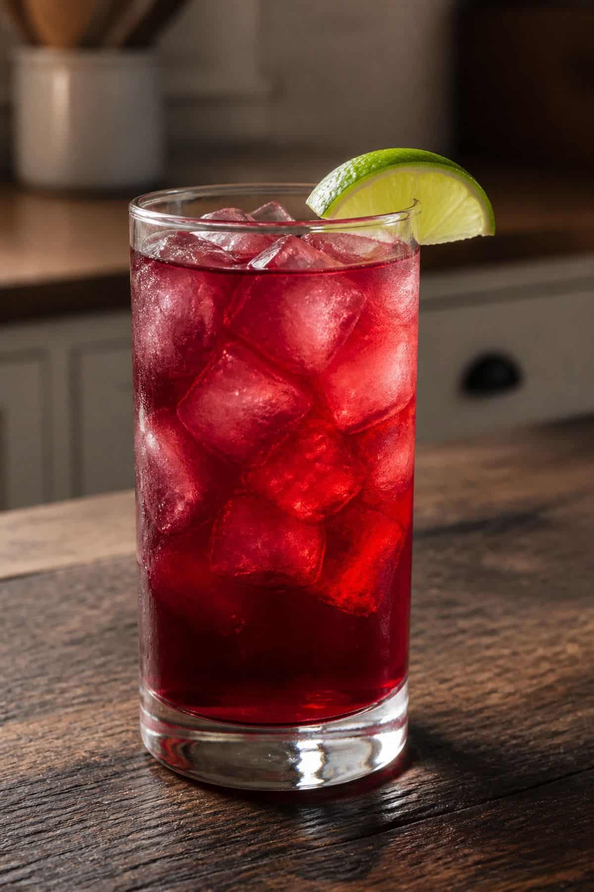Vodka Cranberry Cocktail Vodka cranberry cocktail with ruby cranberry juice and lime wedge