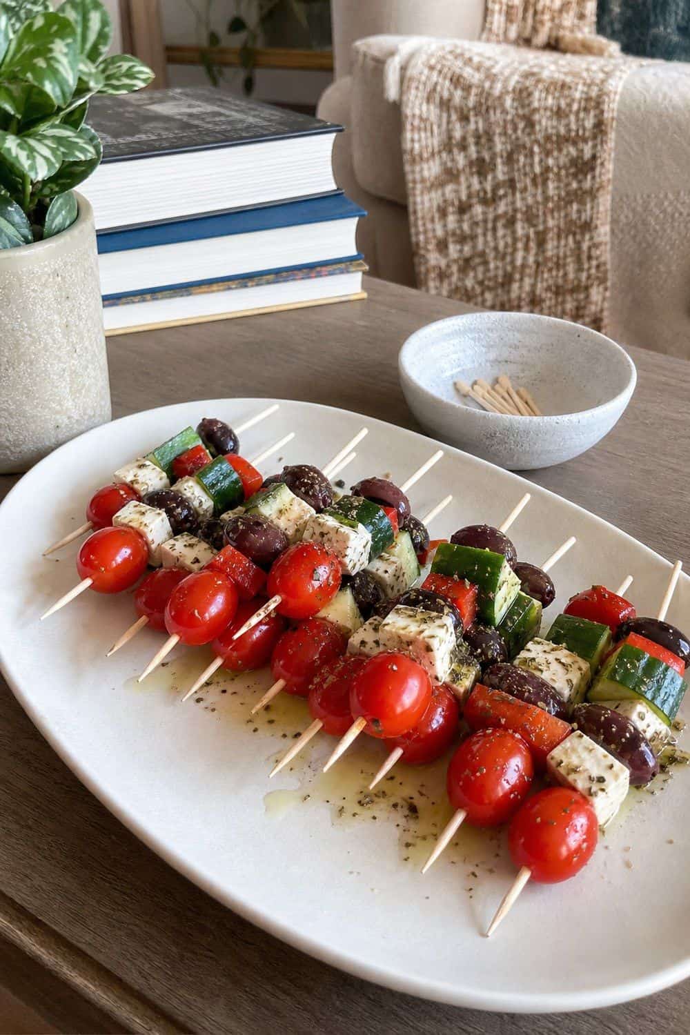 25 Book Club Food Ideas for Easy Conversation and Snacking 3. Offer Greek Salad Skewers for book club food ideas