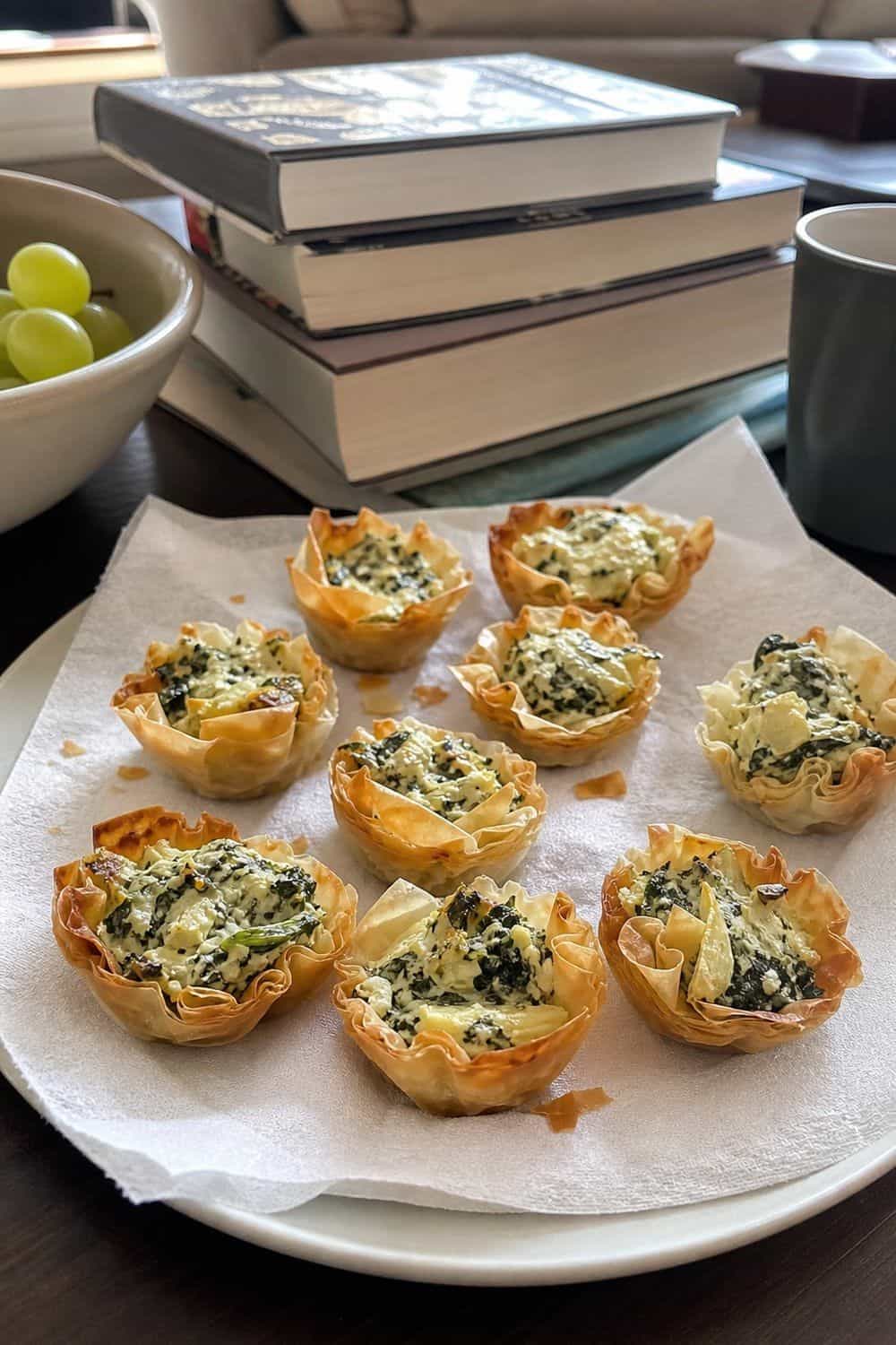 25 Book Club Food Ideas for Easy Conversation and Snacking 5. Bake Spinach Artichoke Phyllo Cups for book club food ideas