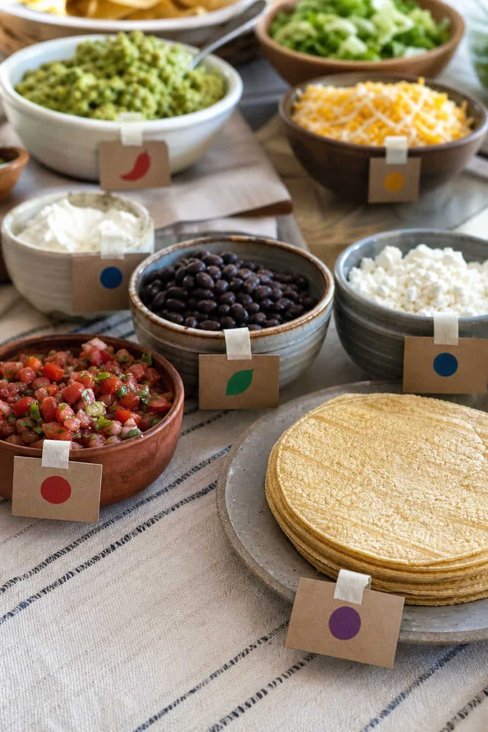 25 Cinco de Mayo Taco Bar Ideas for a Colorful Self-Serve Spread cinco de mayo taco bar ideas section 20 label spicy mild vegetarian and gluten free items