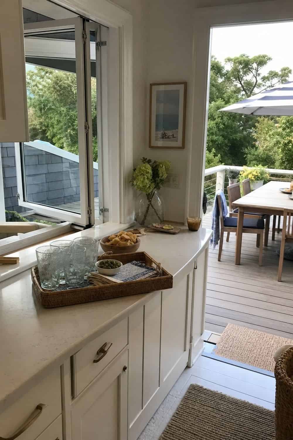 25 Coastal Kitchen Ideas for a Beautiful Kitchen Indoor-Outdoor Serving Window in a casual coastal kitchen