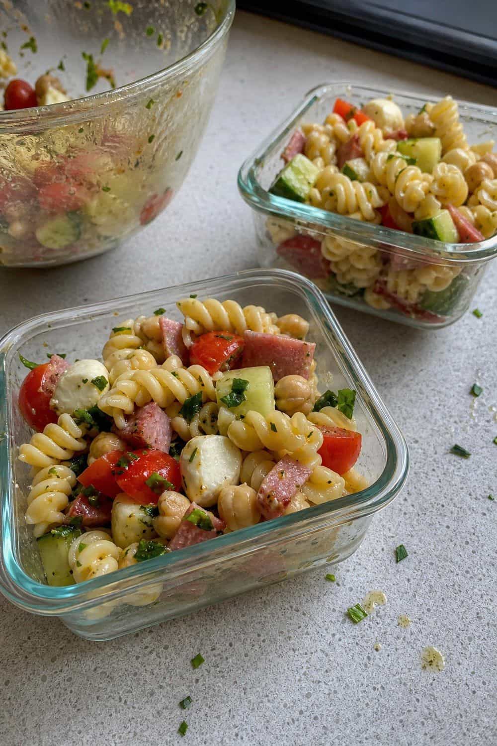 20 Cold Lunch Meal Prep Ideas That Make Life Easier 8. Pasta Salad Lunch Cups cold lunch meal prep idea in a packed lunch container