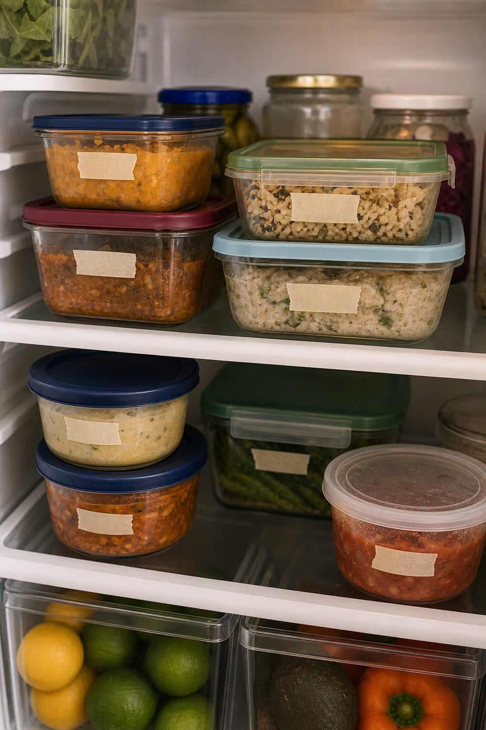 25 Fridge Organization Ideas for Less Food Waste 11. Dated Labels for Leftovers fridge organization idea for less food waste