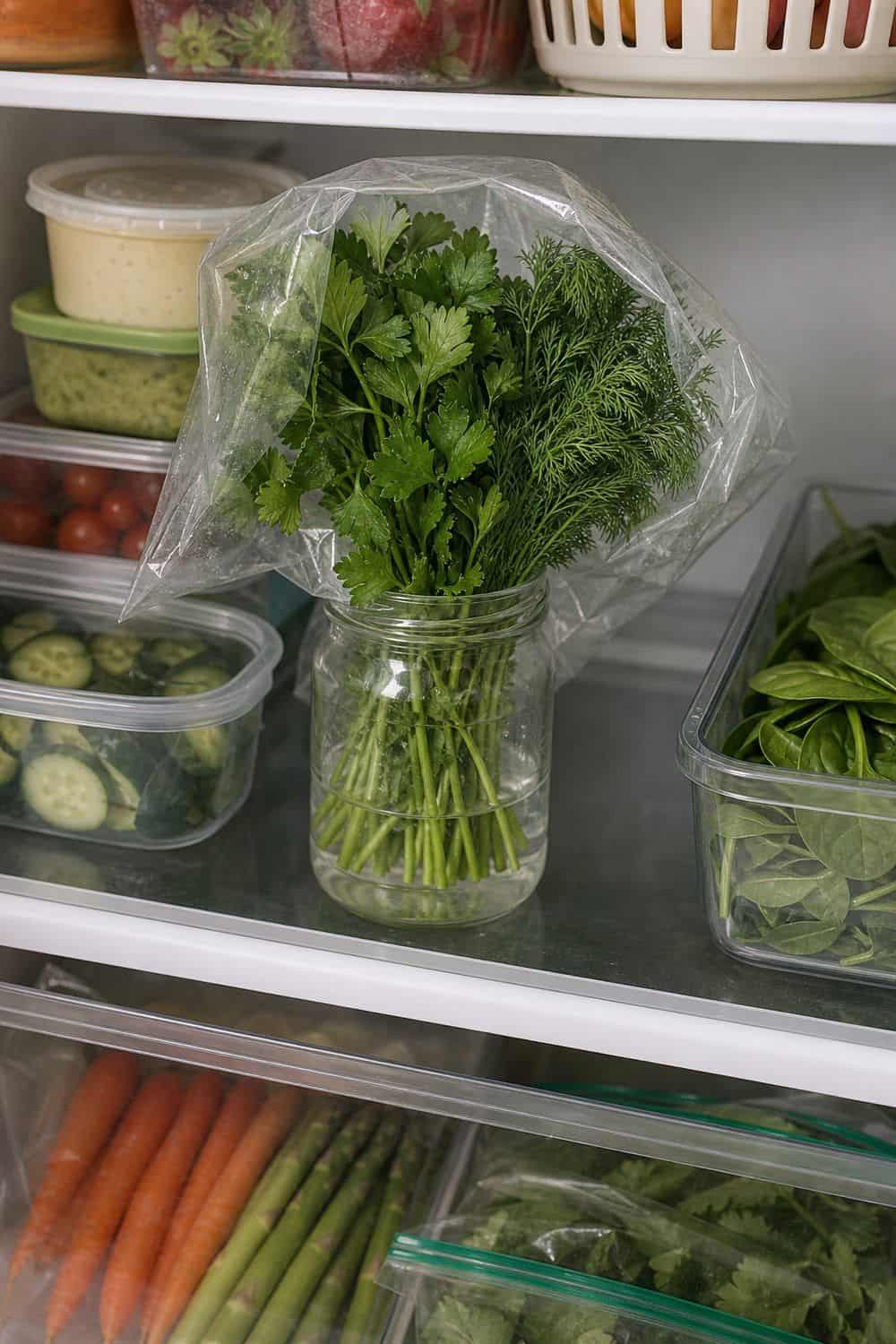 25 Fridge Organization Ideas for Less Food Waste 17. Visible Herb Storage fridge organization idea for less food waste