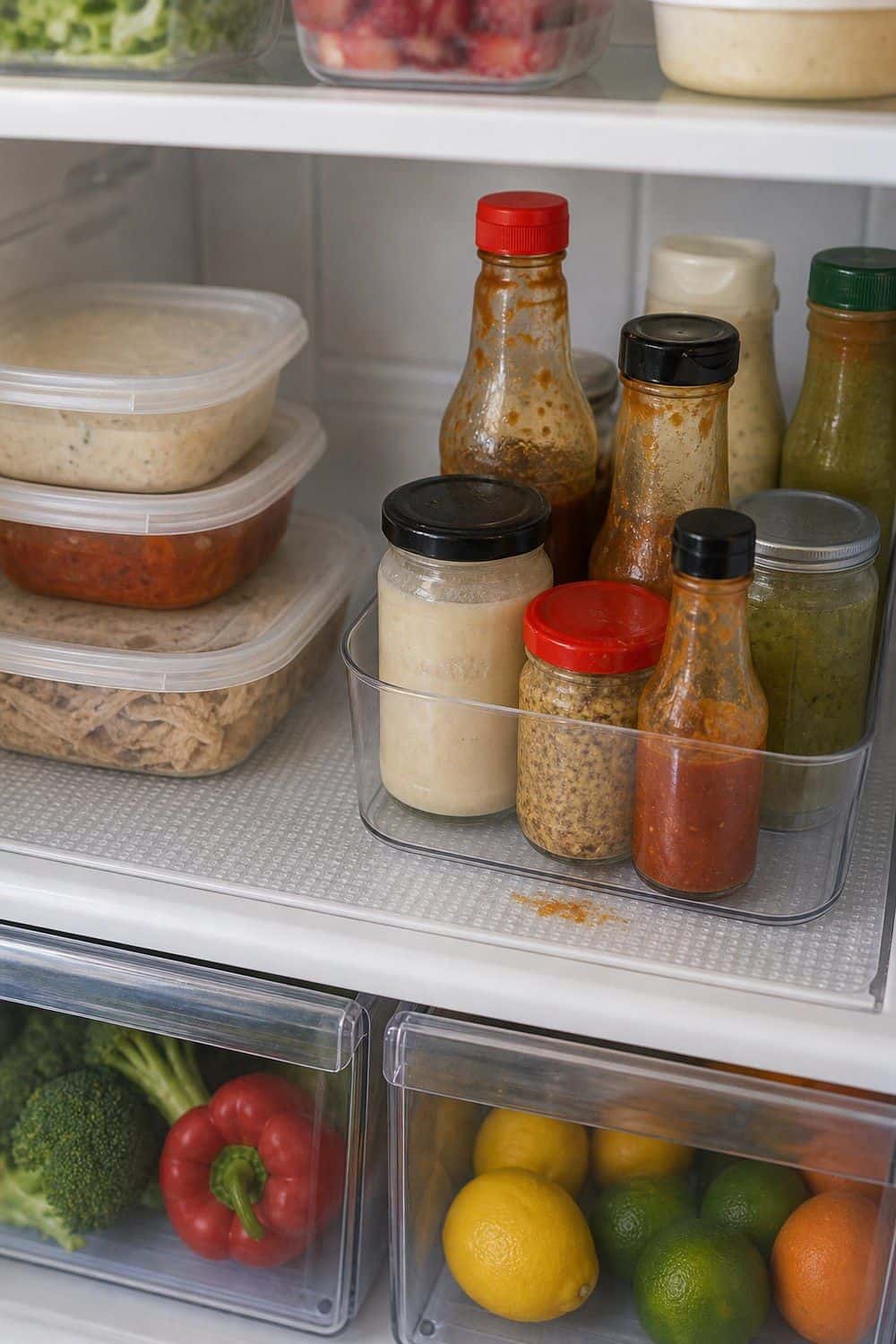 25 Fridge Organization Ideas for Less Food Waste 19. Liners Where Spills Happen Most fridge organization idea for less food waste