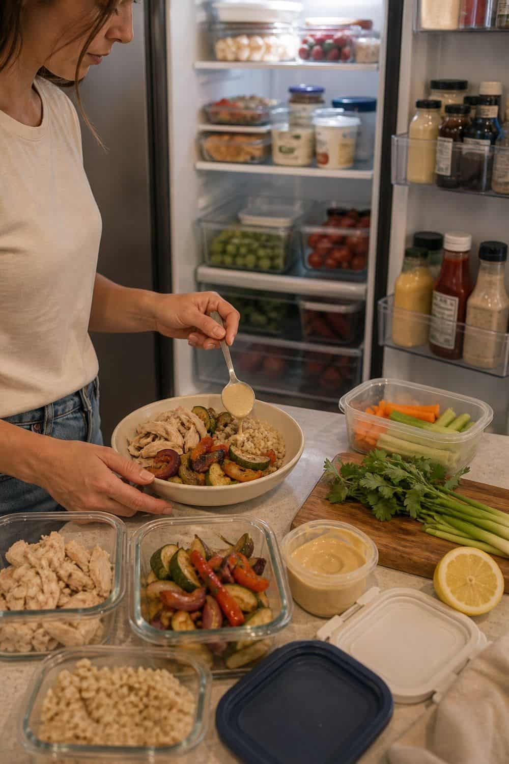 25 Fridge Organization Ideas for Less Food Waste 24. Weekly Leftover Meal Night fridge organization idea for less food waste