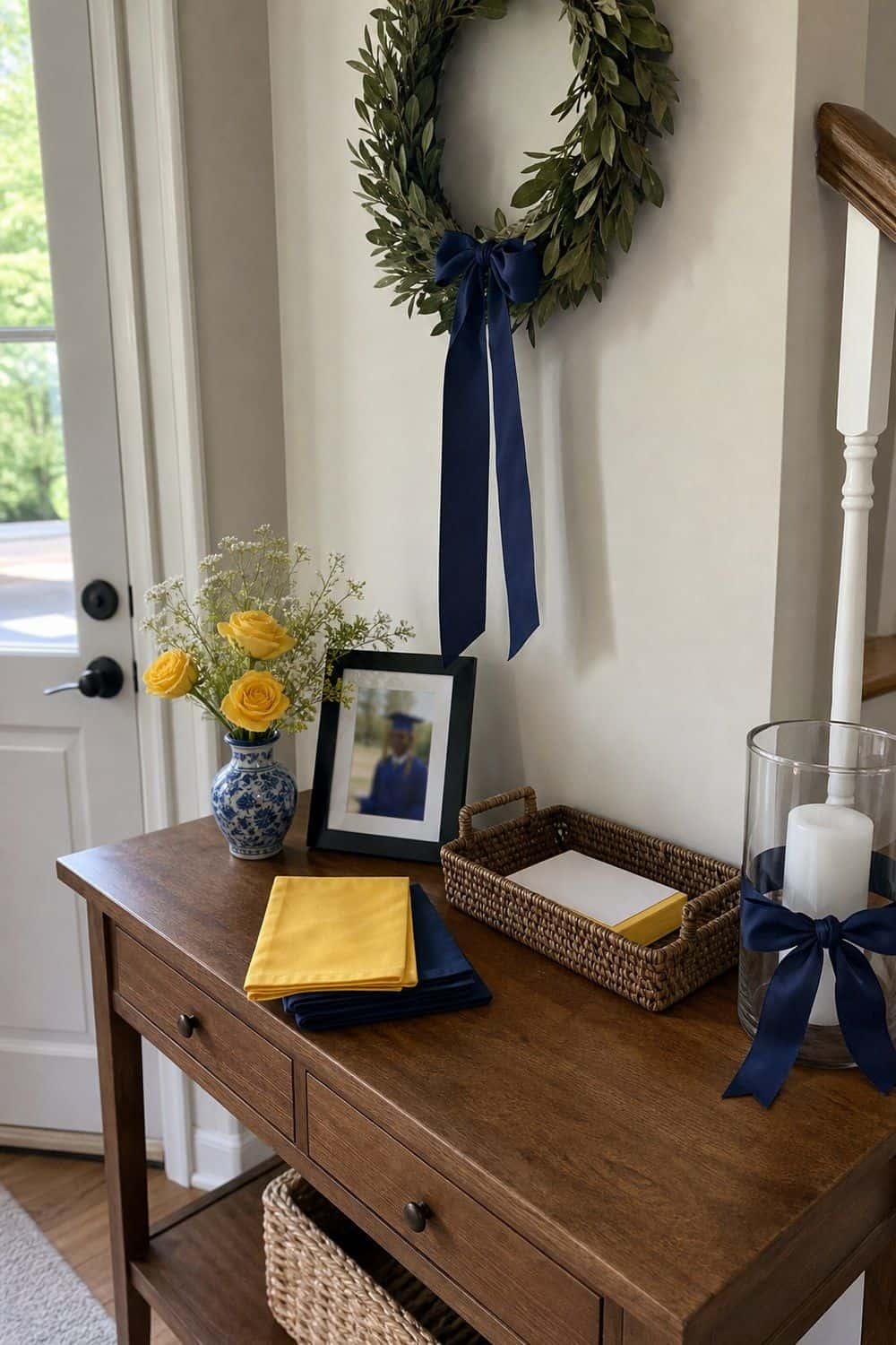 25 Graduation Brunch Hosting Ideas for an Open-House Crowd graduation brunch hosting ideas 02 set a school color welcome table