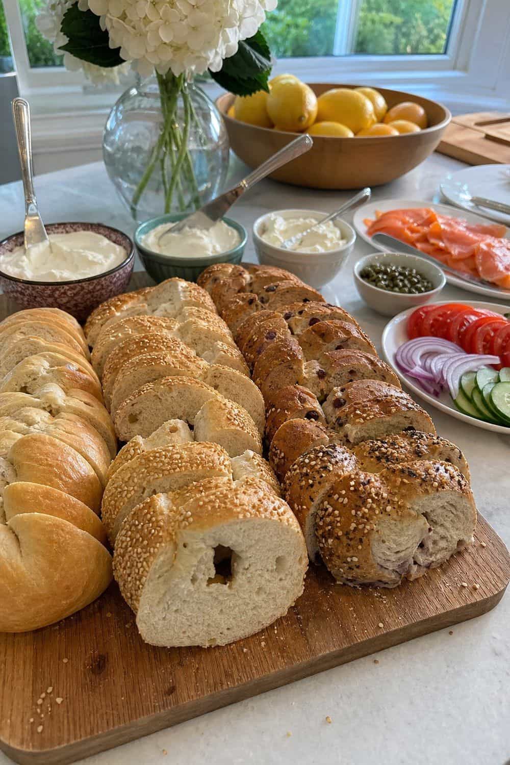 25 Graduation Brunch Hosting Ideas for an Open-House Crowd graduation brunch hosting ideas 03 create a bagel and cream cheese board