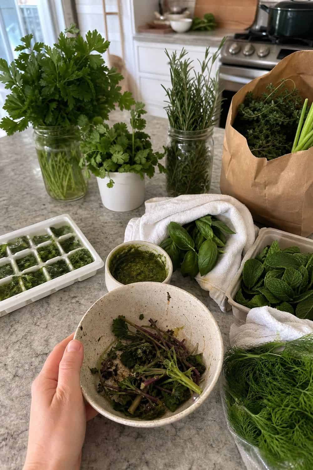 20 Herb Storage Ideas That Keep Food Fresh 20. Keep a Herb Waste Bowl for Fast Rescue for 20 Herb Storage Ideas That Keep Food Fresh