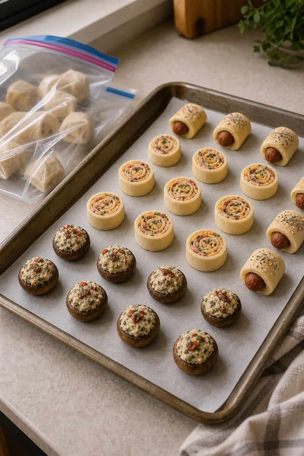 20 Holiday Freezer Prep Ideas That Make Life Easier Flash-Frozen Unbaked Appetizer Bites for holiday freezer prep
