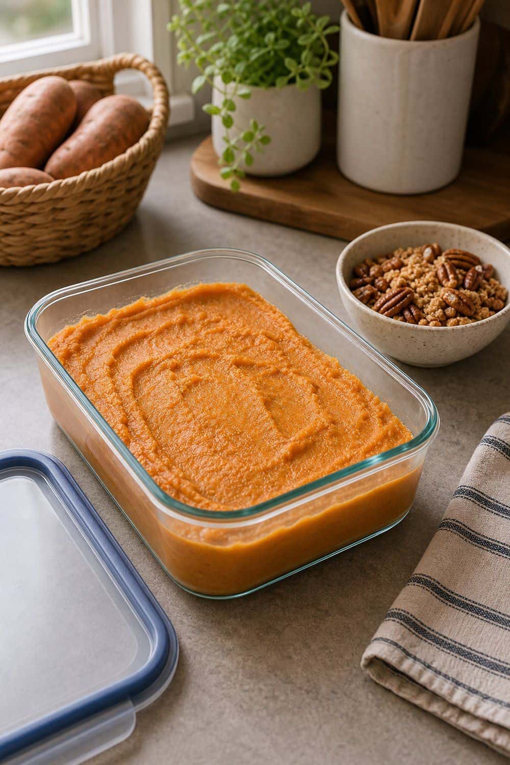 20 Holiday Freezer Prep Ideas That Make Life Easier Sweet Potato Casserole Before the Topping for holiday freezer prep