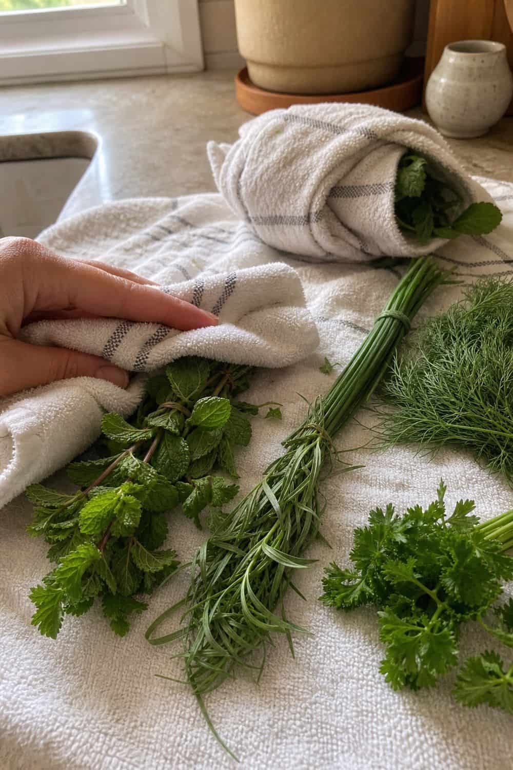 How to Store Herbs So They Stay Fresh how to store herbs 09 use towels for small herb bundles section photo