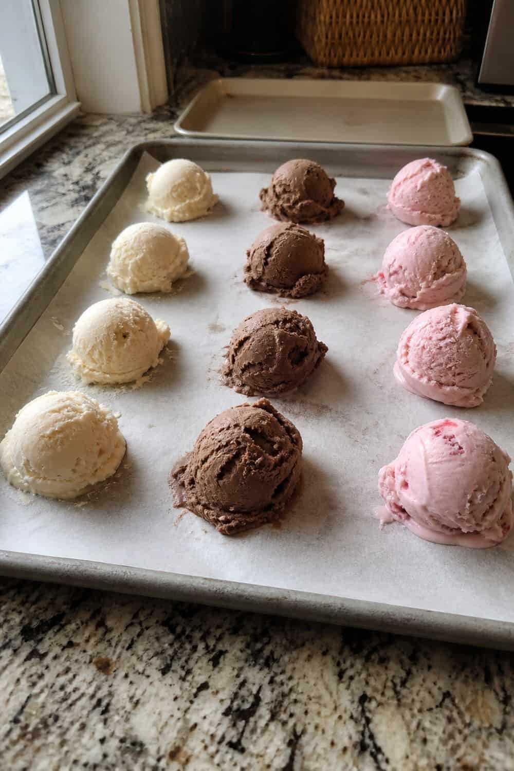 25 Ice Cream Bar Ideas for a Fun Self-Serve Dessert Table 1. Pre-Scoop Ice Cream Onto a Frozen Sheet Pan setup for an ice cream bar
