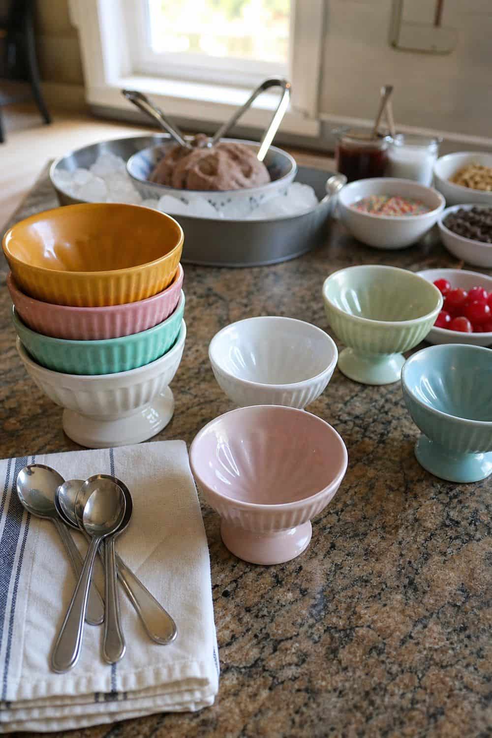 25 Ice Cream Bar Ideas for a Fun Self-Serve Dessert Table 12. Use Small Sundae Bowls for Portion Control setup for an ice cream bar