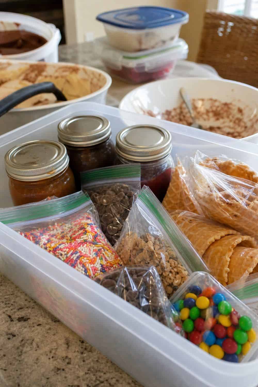 25 Ice Cream Bar Ideas for a Fun Self-Serve Dessert Table 25. Pack Leftover Toppings Into a Sundae Kit setup for an ice cream bar